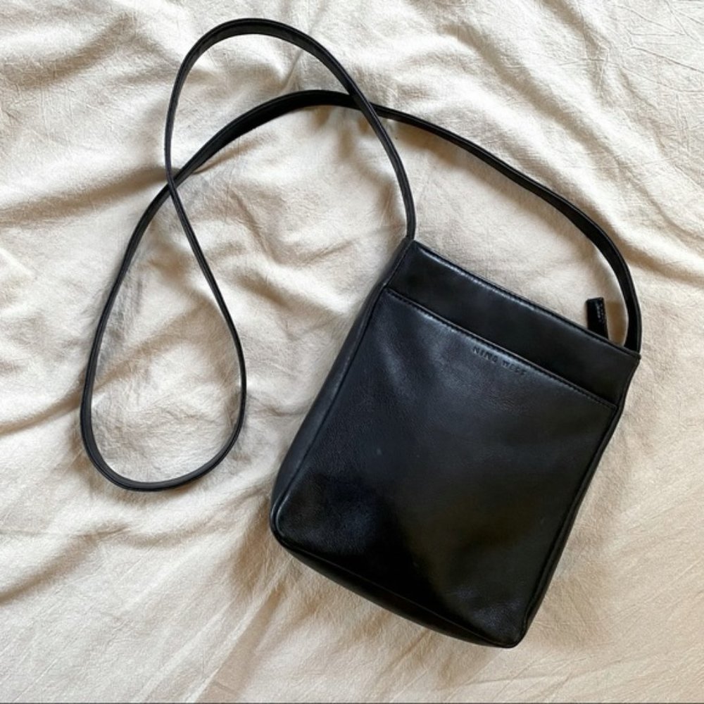 Nine West Black Leather Crossbody Bag With Pockets